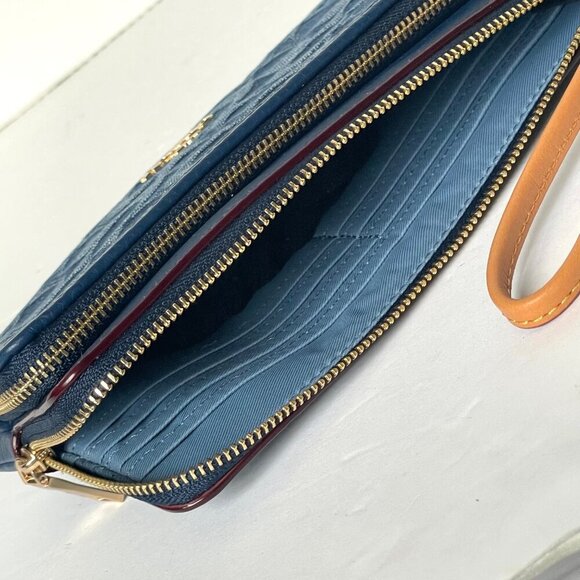 Coach CZ321 Double Zip Phone Wallet Blue Signature Denim Leather Wristlet Clutch - Picture 8 of 11